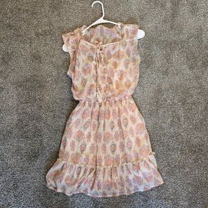 Women's Hollister Sheer Ruffle Tiered Pattern Tie Waist Mini Dress Small